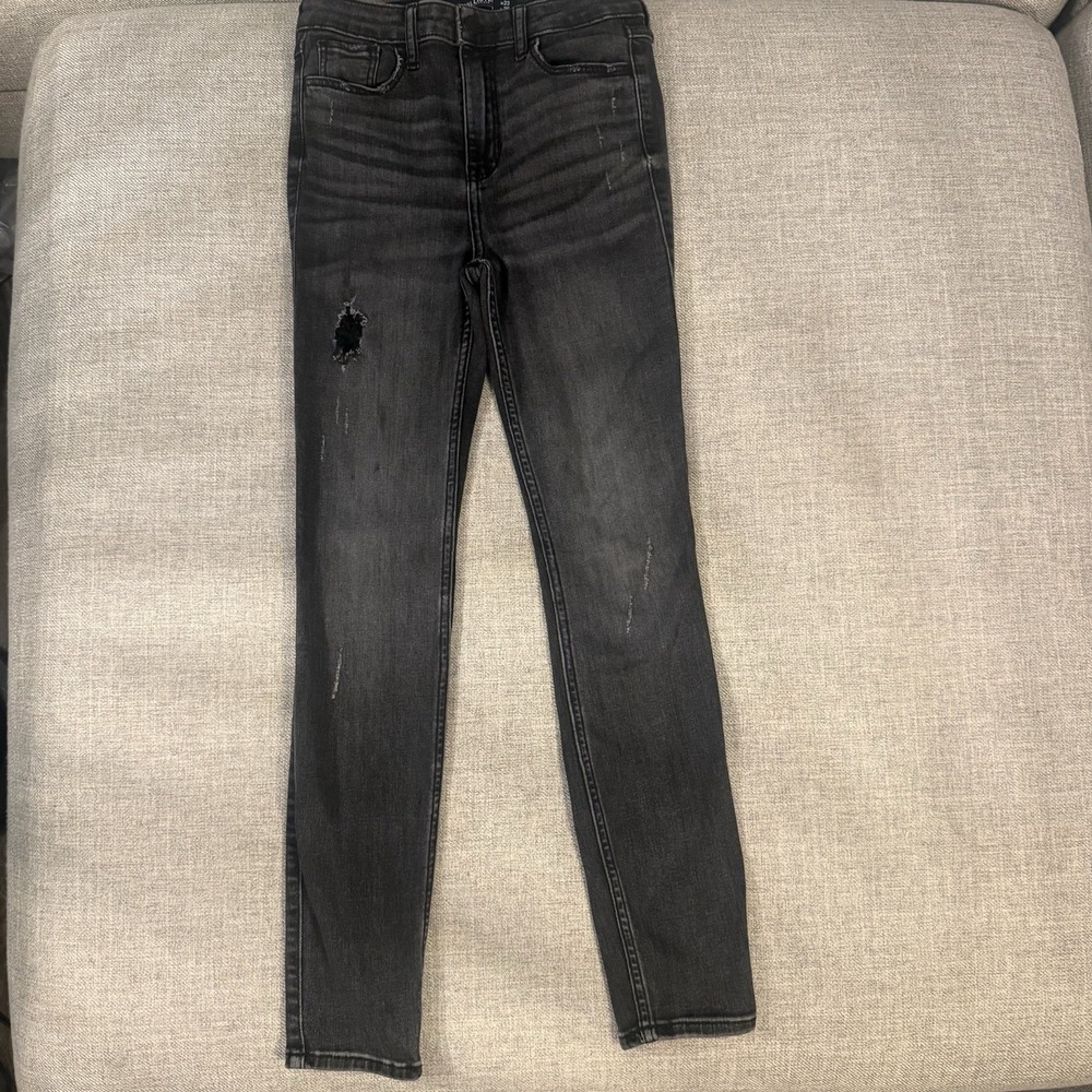 Hollister High Rise Skinny Jeans‎ Black Distressed Crop Stretch Women's W23 L26